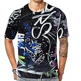 Tecomening Mens Hip hop T-Shirt Graffiti Short Sleeve Street Fashion Print Graphic Shirts