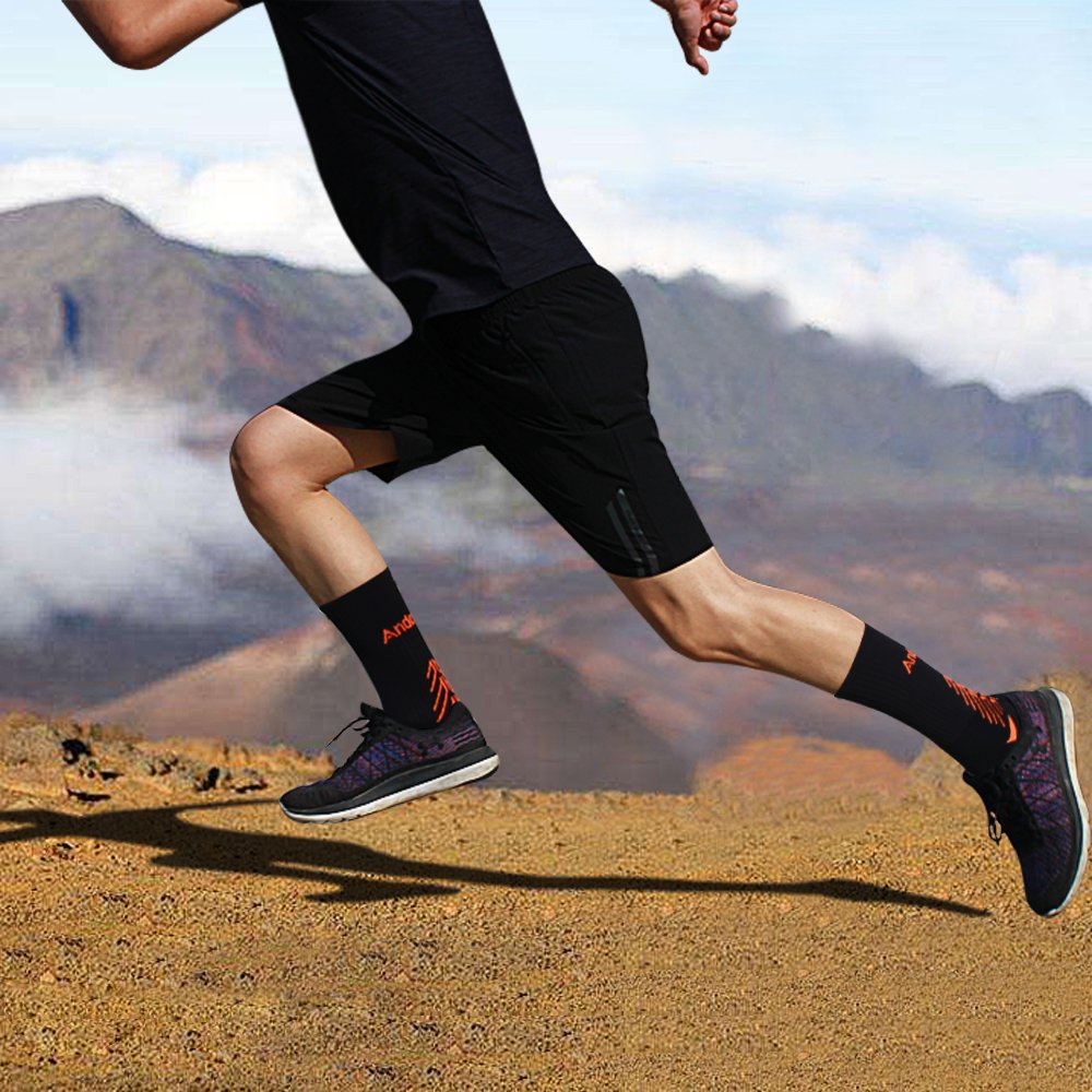 IMITOR Calcetines de Senderismo para Hombre y Mujere Algodón Transpirable Calcetines de Trekking Calcetines Térmicos para Actividades al Aire Libre Ciclismo Correr Escalar 3 Pares (Negro Naranja)