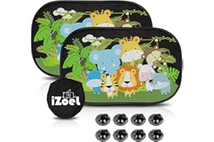 MOVINPE Car Sun Shade for Baby Kids 2 Pack Static Cling Side Window Car 80GSM Rear Sunshades Universal with 8 Suction Cups and Storage Bag - Sun Glare and UV Rays Protection (Cute Animals)