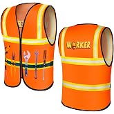 Xtinmee Kid Construction Vest Worker Cosplay Outfit Aged 3-8, Orange, 2 Pcs | Boys Girls Worker Costume, Dress up Role Play, Career Day Party Outfit, Halloween Birthday Party Tear‑resistant Lightweight