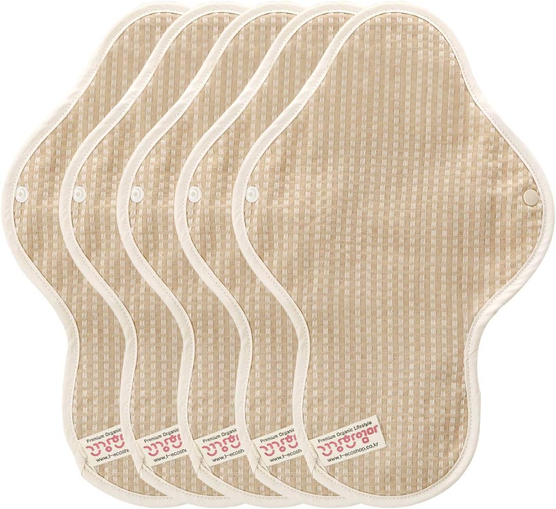 think ECO [Original Natural Brown Pad 5p] Organic Reusable Cotton Pads, Menstrual Pads, Sanitary Napkins, Five Pads Set [5-Pads] FDA Registered (Original, Day Pad Plus_L 5P): Health & Personal Care