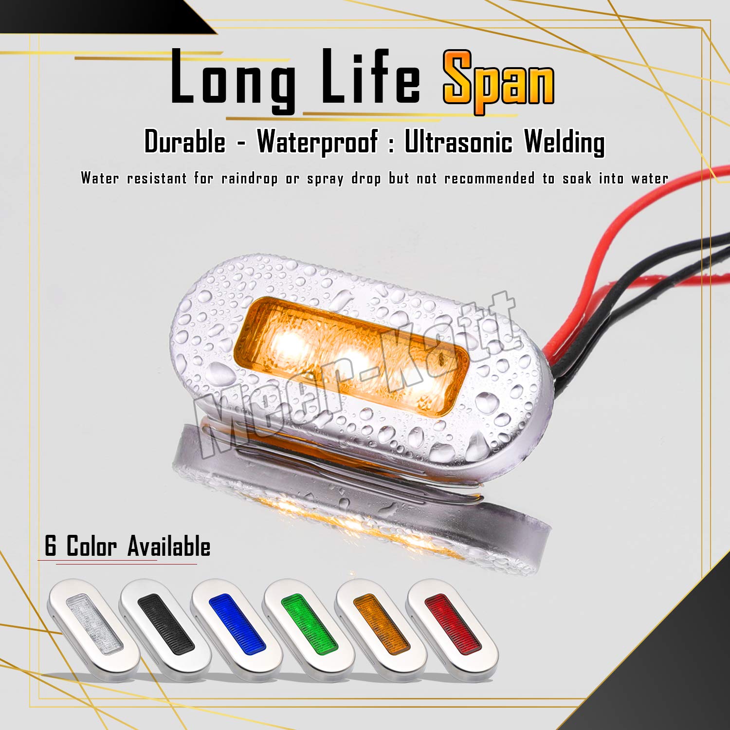 Meerkatt (Pack of 10) 3 Inch Oblong Amber LED Marine Courtesy Light Sealed Flush Mount Clearance Lamp for Yacht Stair Deck Garden Boat RV Cabin Truck Waterproof 12V DC with Chrome Stainless Bezel UV12