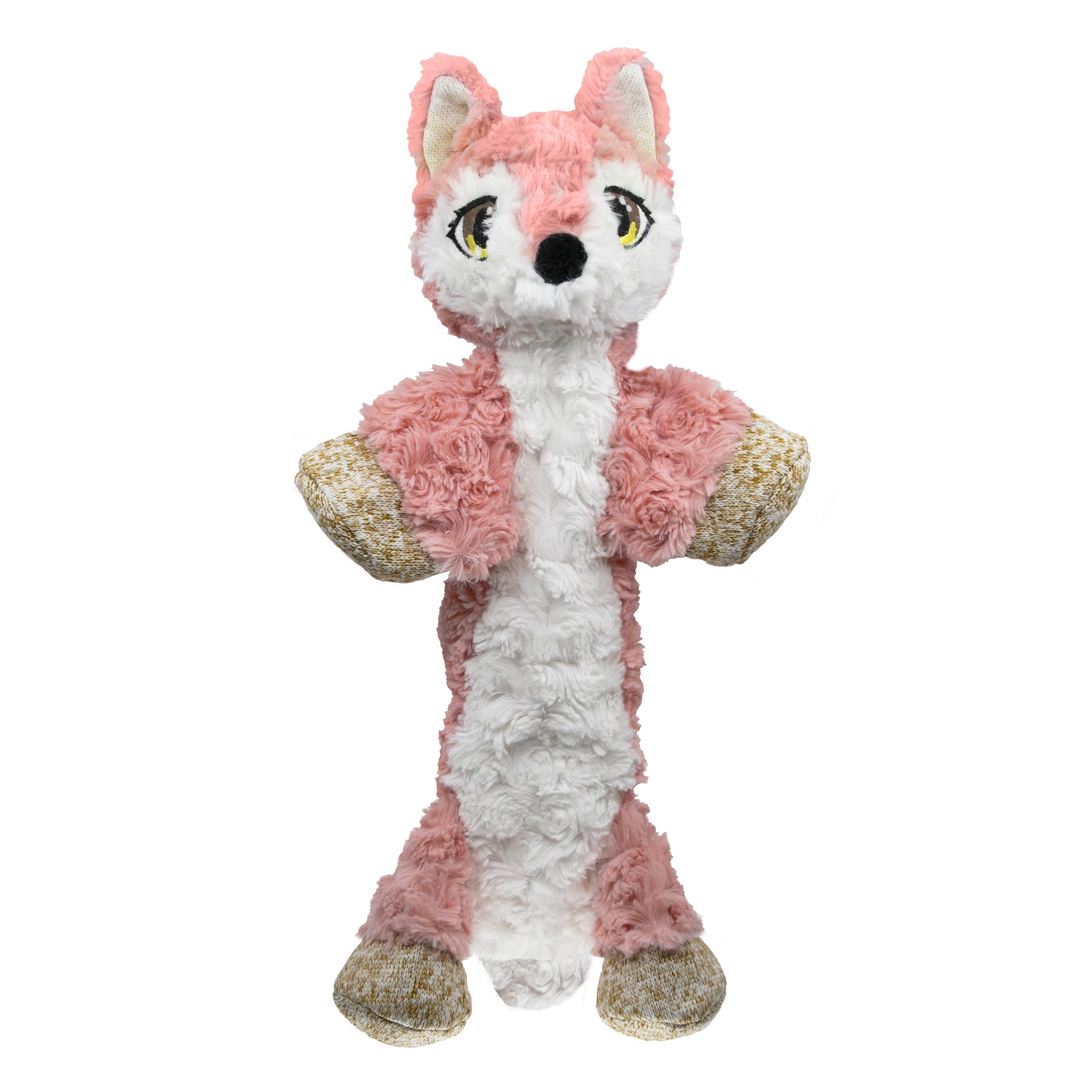 KONG Low Stuff Flopzie Fox Dog Toy - Medium - Minimal Stuffing Plush Toy for Less Mess - Durable and Interactive Play - Built-in Squeaker for Exciting Entertainment