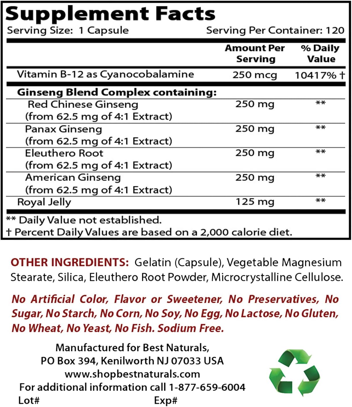 Best Naturals Ginseng Complex 1000 mg 120 Capsules (120 Count (Pack of 1)) - Image 3