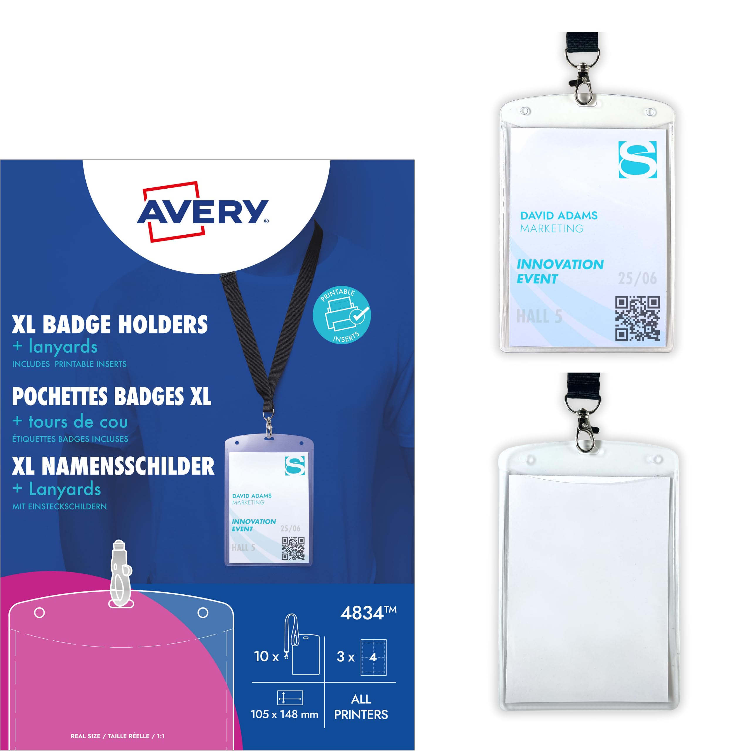 Avery 4834 A6 Name Badge Pockets with Lanyards and Inserts,Black — image 1