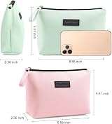 Maange Small Cosmetic Bag 2 Pcs Travel Makeup Pouch Waterproof PU Leather Pink view 2