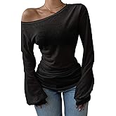 SOLY HUX Women's Off The Shoulder T Shirt Long Sleeve Ruched Tee Dressy Casual Tops