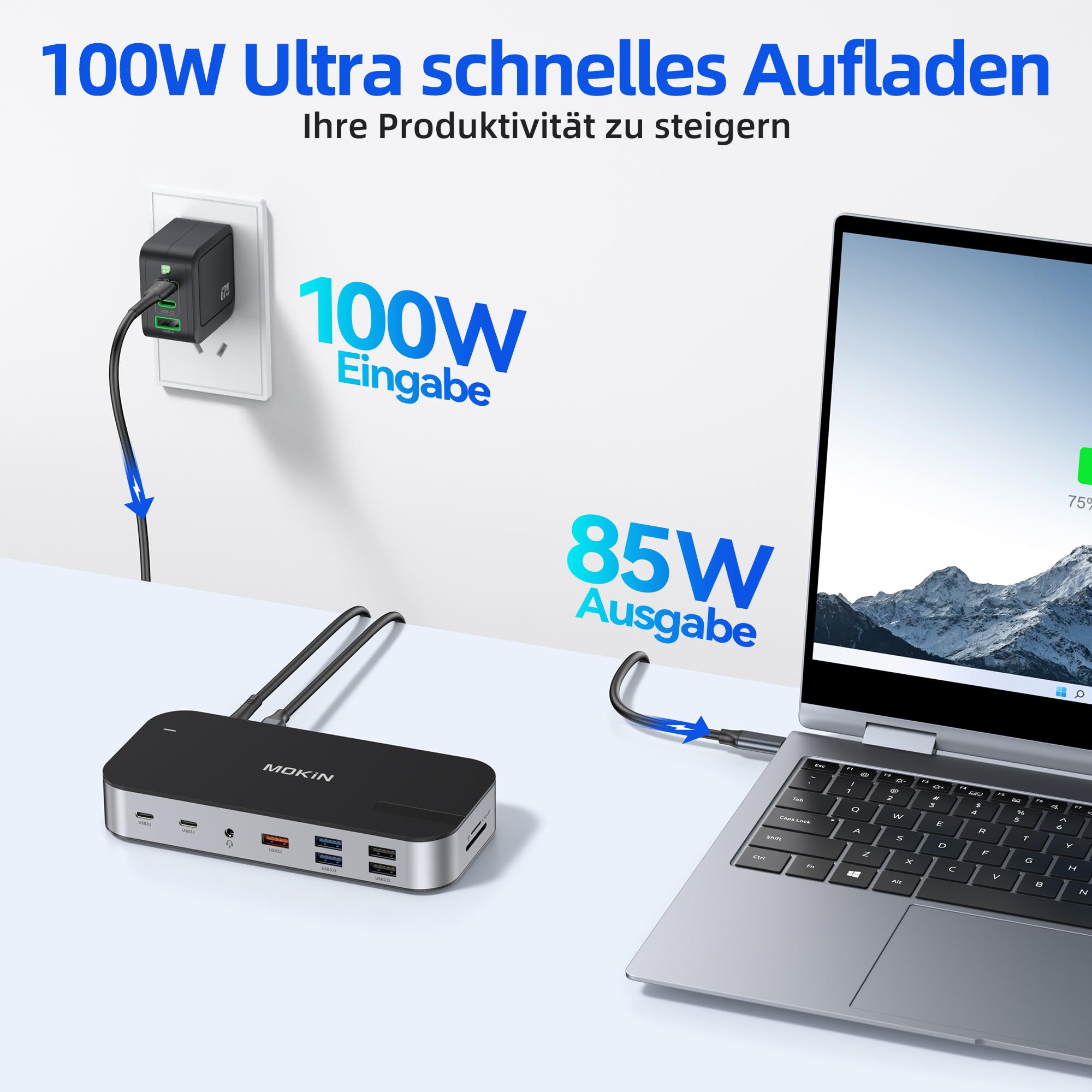 USB C Docking Station 3 HDMI, 16 in 1 Docking station zwei Monitor, Laptop Docking station drei Displays mit USB A/C 3.1, USB 3.0/2.0, 100 W PD, Ethernet, Audio&Mikrofon, SD&MicroSD für Lenovo MacBook 6