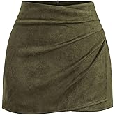 MakeMeChic Women's Suede Skirt Ruched Zip Back Bodycon Vintage Wrap Y2K Short Skirts