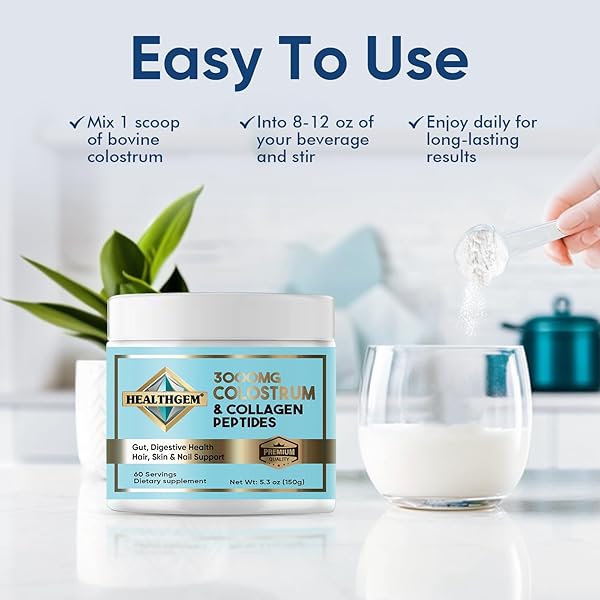 PURE BOVINE COLOSTRUM POWDER 3000MG, IGG FOR FOR IMMUNE SUPPORT, GUT HEALTH & SKIN REPAIR – UNFLAVORED WITH PROBIOTICS 60 SERVINGS (5.3OZ)