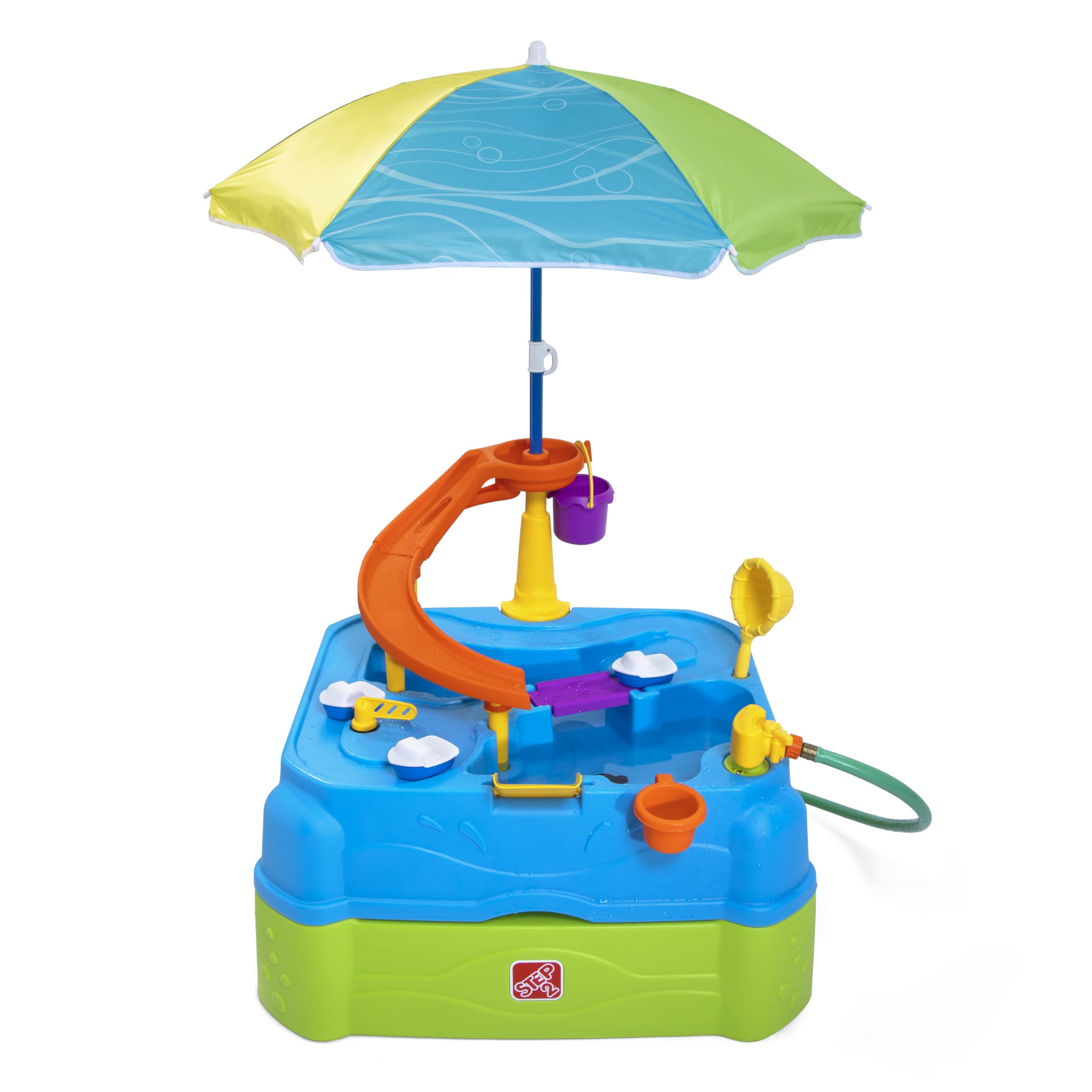 Step2 Waterpark Wonders Two-Tier Water Table, Kids Water Activity Sensory Playset, Comes with Umbrella, Summer Outdoor Toys, 11 Piece Water Toy Accessories, for Toddlers 1.5+ Years Old