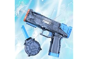 JOCUND PLANET Super Pulse Auto Water Gun – Electric Water Pistol with Simulated Recoil, One Reload 500 Rounds, 28-32 FT Range, IP67 Waterproof Squirt Gun, Swimming Pool Outdoor Water Fighting Toy for Kids (Blue)