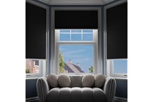 G-WACK Blackout Curtains, No Drill Blinds for Indoor Windows with Magnetic Snaps,100% Blackout Roller Shades, Heat-Insulated Black out Blinds & Window Shades Cover for Various Scenes (22" x 36",Black)