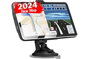 LONGRUF 2024 Newest Car GPS Navigator 2.5D Touchscreen 7inch Car GPS, Truck GPS Commercial Drivers,Real Voice prompts Turn Direction， Speed Limit Warning Speed Camera Alert, Lane Guidance Assist, POI