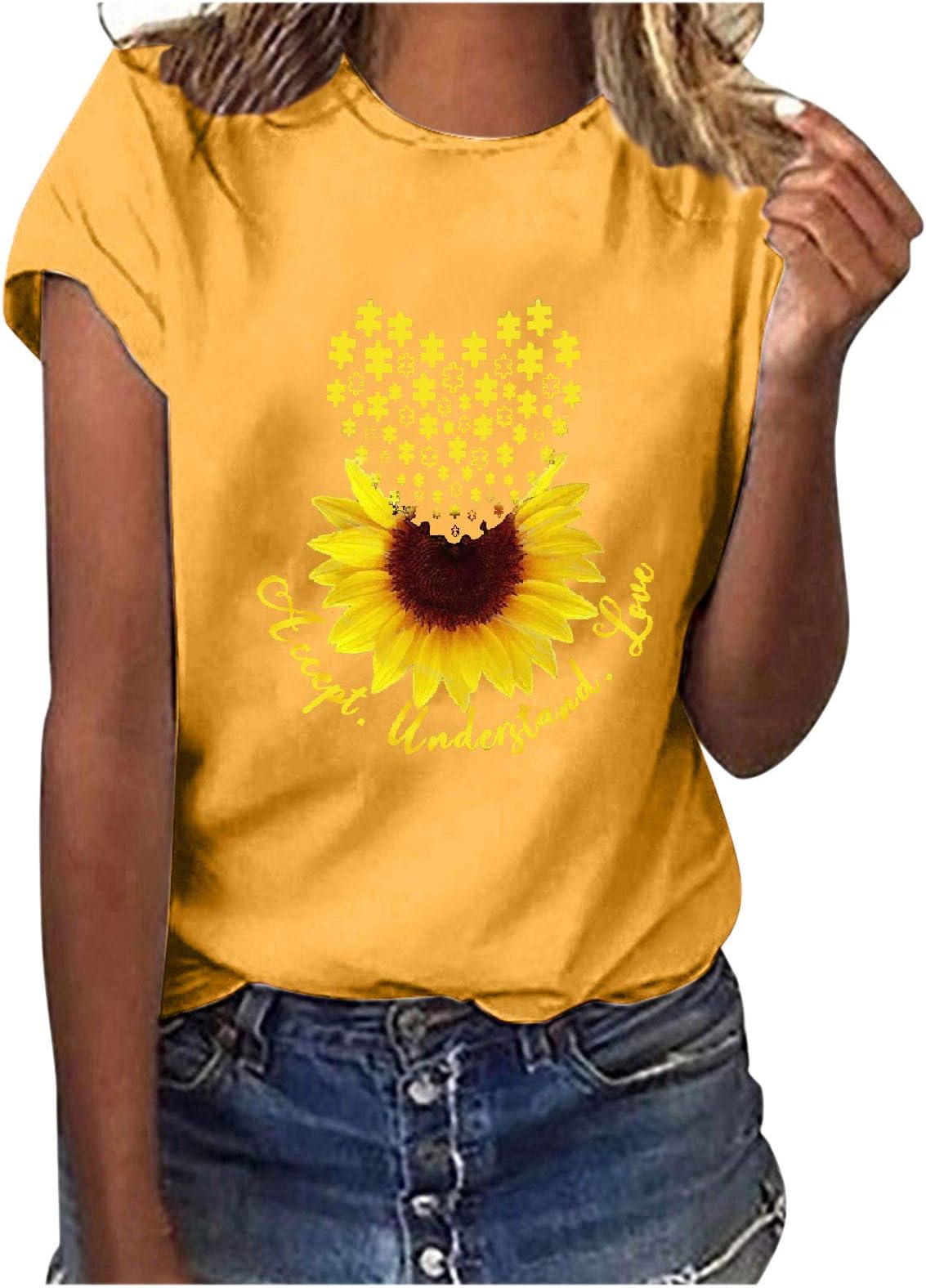 Janly Clearance Sale Ladies Blouse Summer , Women Casual Letter Printing Short Sleeves O-Neck Loose T-Shirt Blouse Tops , for St Patrick's Day Easter (Yellow-M)