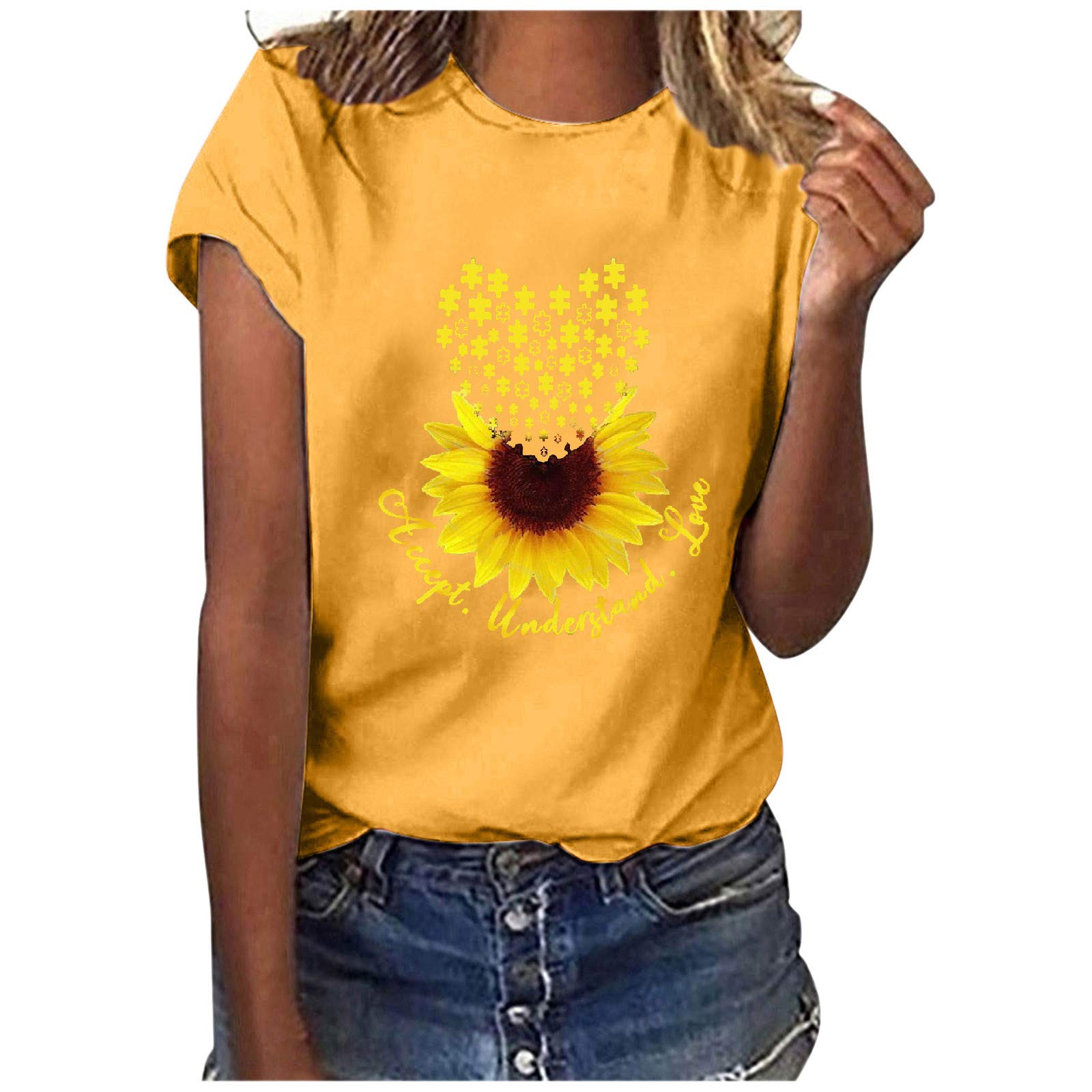 Janly Clearance Sale Ladies Blouse Summer , Women Casual Letter Printing Short Sleeves O-Neck Loose T-Shirt Blouse Tops , for St Patrick's Day Easter (Yellow-M)