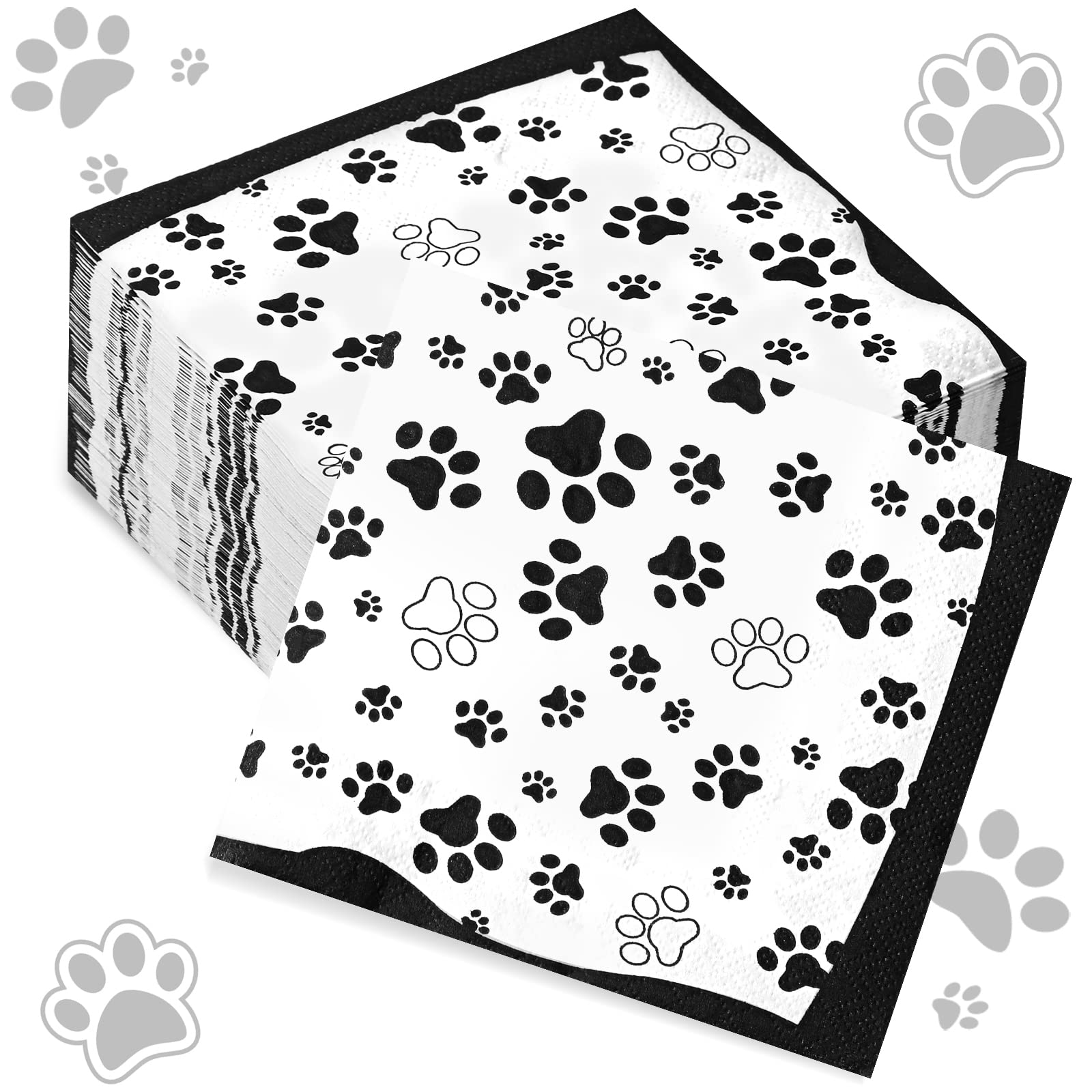 Photo 1 of CHENGU 100 Pieces Paw Print Napkins 2 Layers Paw Print Party Supplies Farm Animal Party Napkins for Animal Themed Birthday Western Part, 5 x 5 Inch(Black)