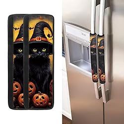 ASQVTIFE Black Cat Refrigerator Handle Covers Set