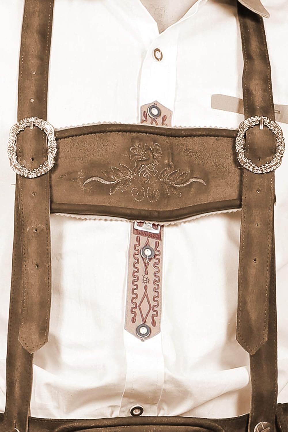 Knee Long Trachten Bundhosen Dark Brown, Authentic German Mens Lederhosen Long Oktoberfest Costume: Clothing