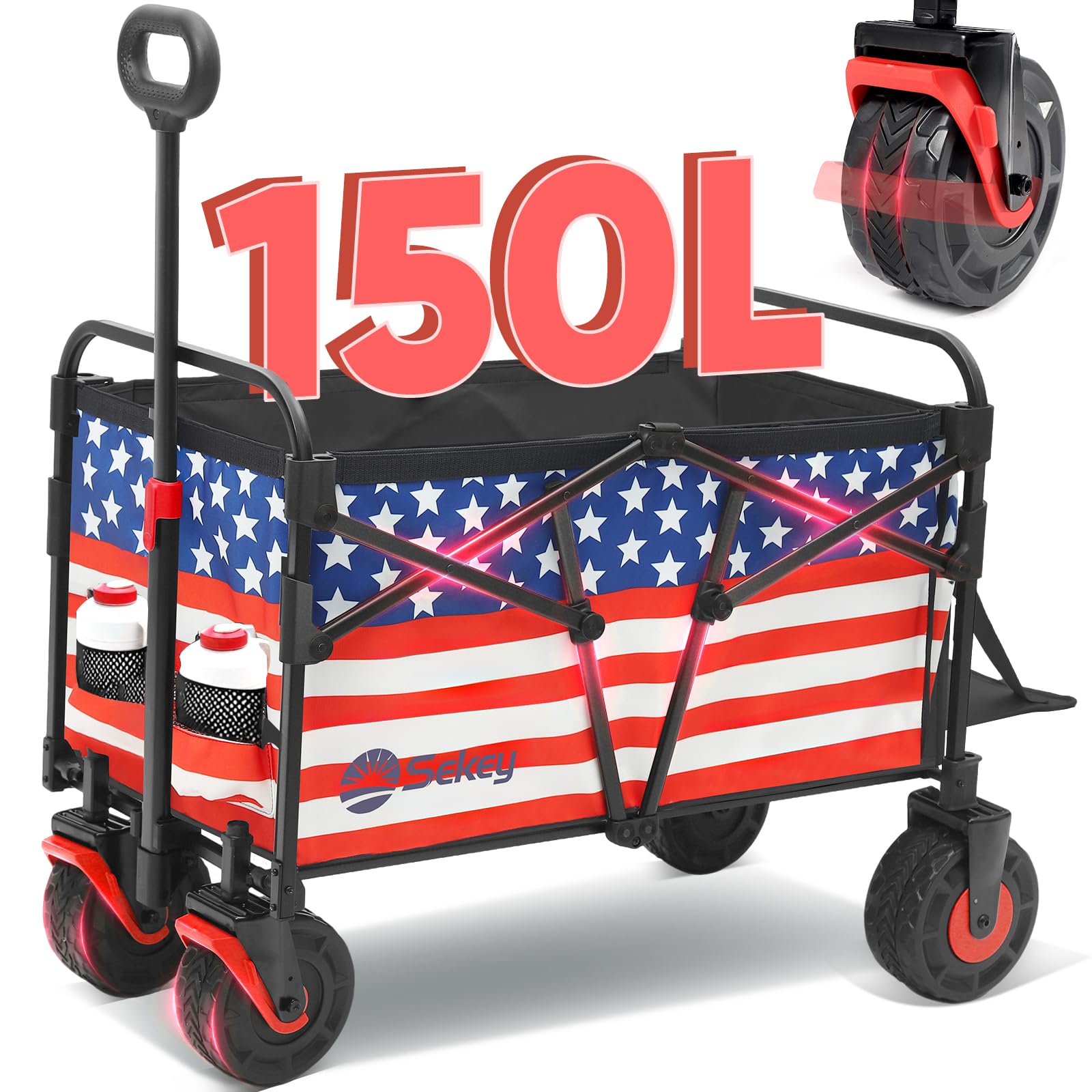 Sekey Wagon Cart with Big All-Terrain Beach Wheels, Collapsible Heavy ...