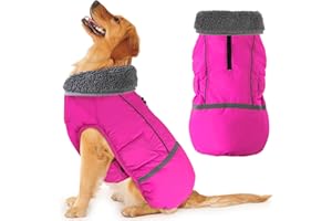Dogcheer Warm Dog Coat, Christmas Dog Jacket Waterproof Puppy Winter Coat with Buckles, Reflective Adjustable Pet Snow Jacket Turtleneck Fleece Sweater for Small Medium Large Dogs - Pink, L