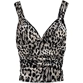 SweatyRocks Women's Y2K Going Out Tank Tops V Neck Ruched Cheetah Print Sleeveless Top