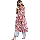 Janasya Indian Women's Cotton Pink Floral Print Casual Wear Kurta for Women