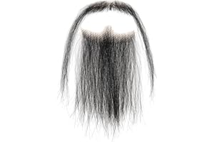 EAVIN GARY Full Hand Black Human Hair Tied Messy Realistic Fake Mustache Fake Beard Fake Goatee Costume Fake Facial Hair for Halloween Funny Cosplay(messy BLACK)