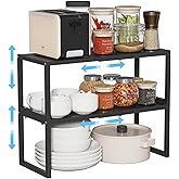 2 Pack Expandable Kitchen Cabinet Shelves Organizer,Heavy Duty Metal Shelving Units and Storage,Stackable Adjustable Kitchen Storage Organization Shelves Rack for Counter Cupboard Pantry,Length:20.5"