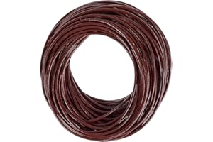 CALFOVERA 10.94 Yards Round Real Leather Cord Strap for Necklace Bracelets 1.5mm Brown Cowhide Genuine Leather String with Organza Gift Bags Lace Cording Rope Braiding Strip Thread for Jewelry Making