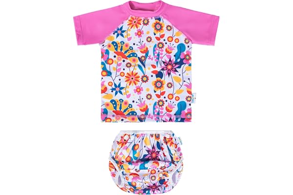 babygoal Two Pieces Baby Swimming Suit Set Shorts Sleeve Kids Rash Guard Set Swim Bathing Suit for Infant Toddler