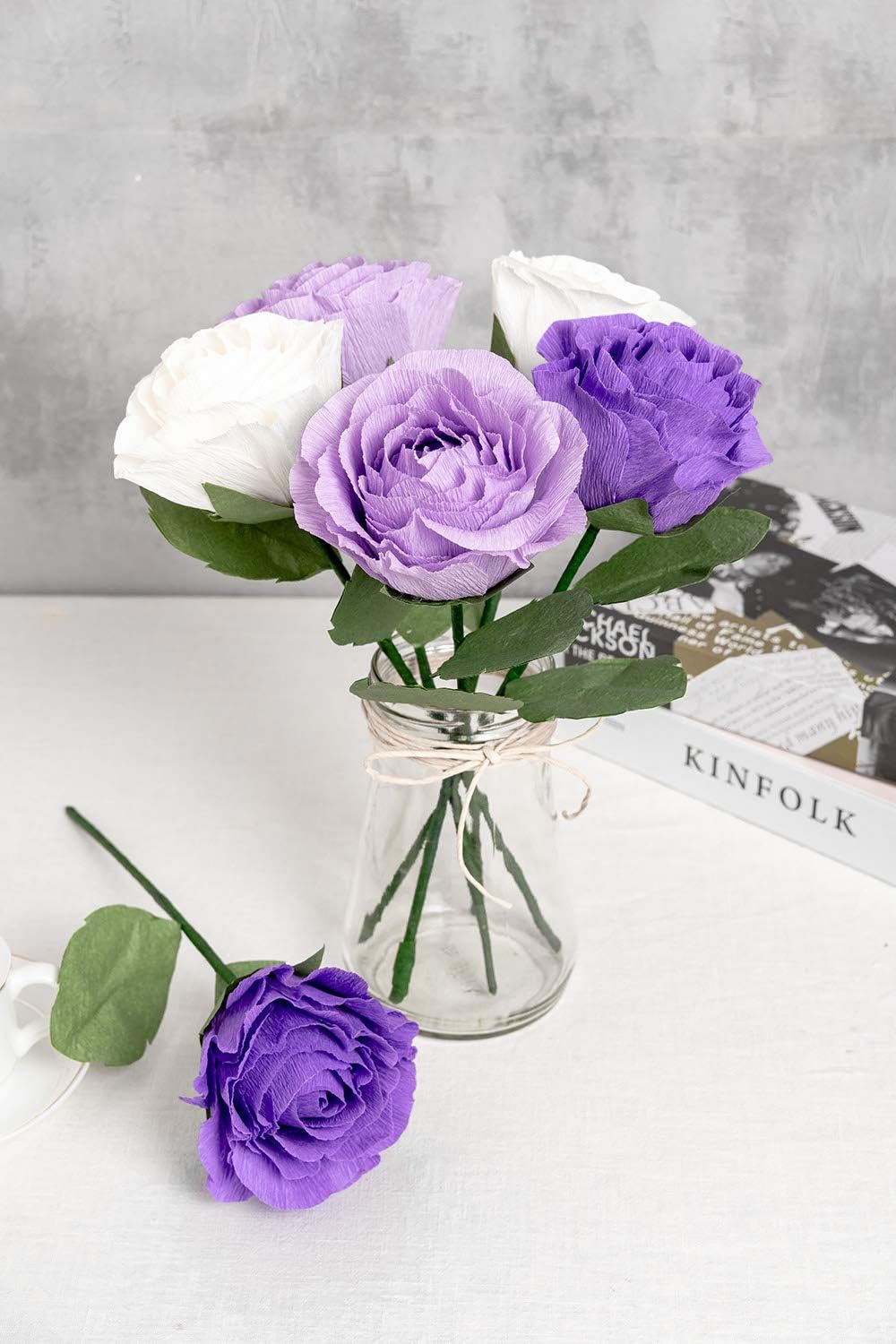 Paper Flower Decorations Crepe Paper Rose Flowers Artificial Flower Bouquet Purple White Lavender 6pcs Decor Bridal Bouquet Table Centerpieces Baby Shower Valentine S Day Amazon In Home Kitchen