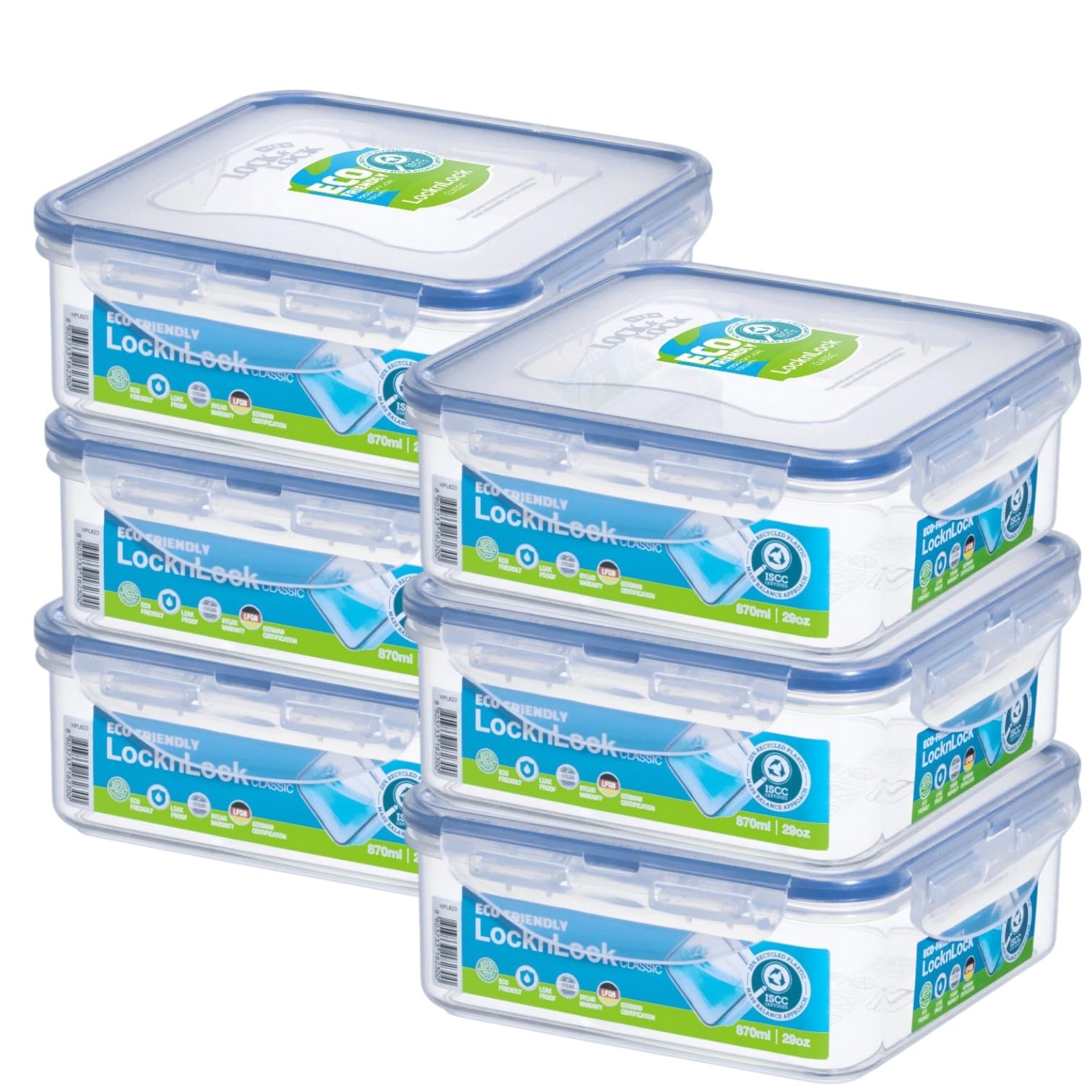 6 x Lock & Lock 870ml Square Food Container HPL823