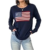 Milumia Girl's American Flag Knit Sweater Long Sleeve Crewneck Loose Pullover Tops Knitwear