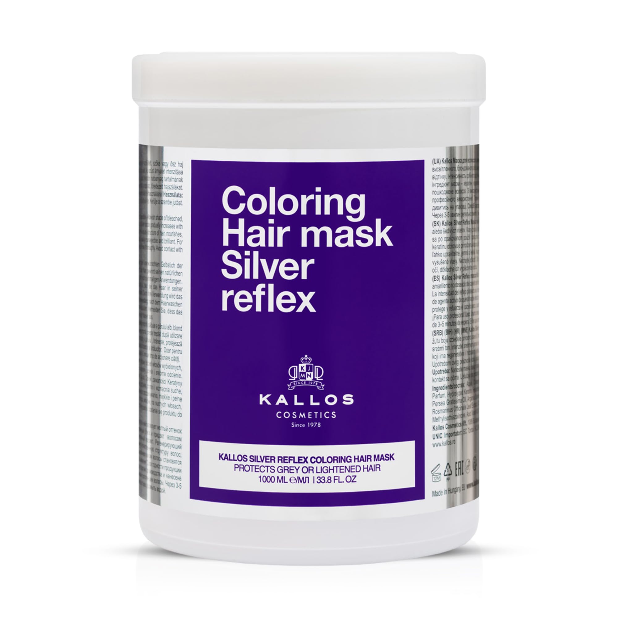 Kallos Silver Reflex Colouring Hair Mask for Grey or Bleached Blonde Hair, Helps Neutralise Yellow Brassy Tones, Nourishes, Strengthens and Enhances Shine and Texture – 1L