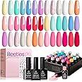 Beetles 23Pcs Gel Nail Polish Set with Base Top Coat Spring Pastel Bright Neon Colors Gel Polish Kit Nude Blue Pink Red Green Purple Colors Soak off Uv Nail Gift for Girls