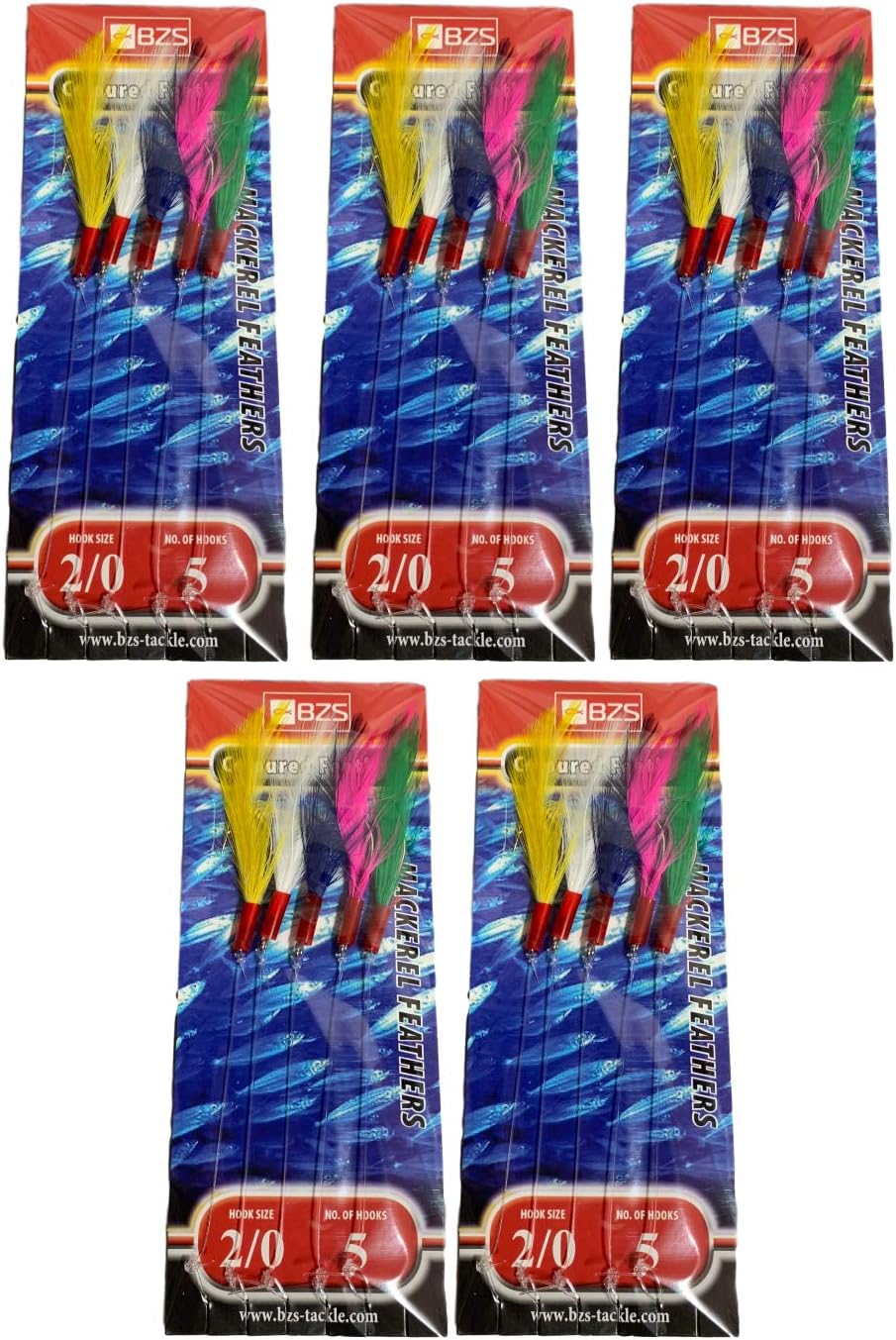 BZS Packets of Coloured Mackerel Feathers Rigs Mackerel Lures with 5