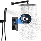 Shower Faucet Set with Hydro Power Temperature Display, Shower System Bathroom 10 Inches Shower Head with Handheld Spray, Wall Mounted Shower Fixtures with Shower Valve and Trim Kit, Matte Black