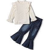 Woleroyir Toddler Girl Clothes Long Sleeve Ruffle Tops Flare Jeans Pants Girls Fall Winter Outfits