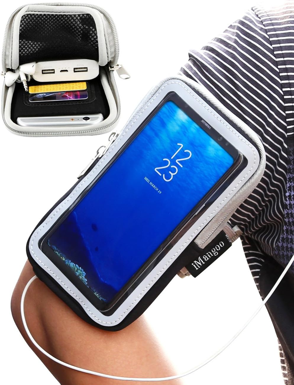 Galaxy S8 Plus Armband, iMangoo Universal Cell Phone Pouch Samsung Galaxy S8 Running Armband Outdoor Sports Armband Gym Card Pocket Wrist Bag Touchscreen Arm Band Sleeve for Galaxy S8 Plus LG G6 Black