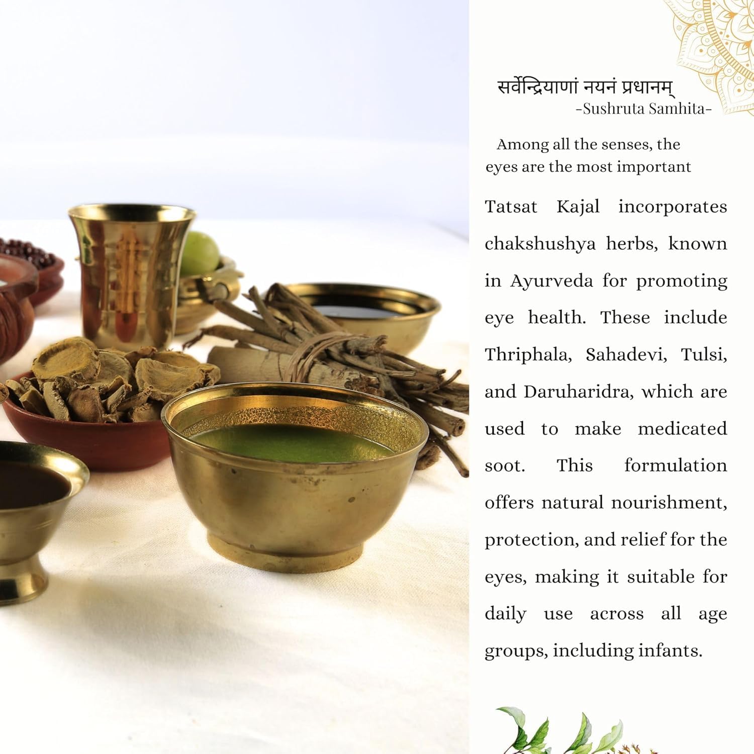 TATSAT - WELLNESS THROUGH AYURVEDA Kajal With Pure Herbs, Medicated Soot And Desi Cow Ghee|Safe For Babies|Lab Tested|No Preservatives, Black, Matte Finish (1 Count (Pack of 1))