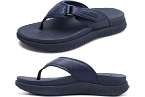 KuaiLu Mens Orthotic Flip Flops Men's Recovery Walking Sandals Adjustable Thick Athletic Cushion Sport Slides for Man, Water 