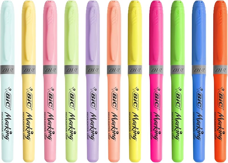 Highlighter Grip Subrayadores de Punta Biselada Regulable - Colores en tonos intensos y pastel, Pack de 24