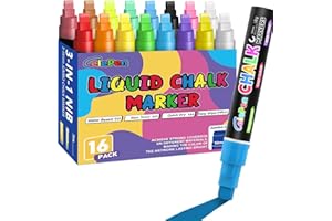 CELEPEN Window Chalk Markers for Cars Glass Washable, 16 Colors Jumbo Liquid Chalk Marker Pens with 10mm 3 in 1 Nib Wide Tips, Big Chalkboard Markers Car Window Paint Pens for Auto, Bistro, Mirror, Poster