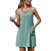 Marvmys Women's Cotton Sleeveless Short Nightgowns Racerback Sleep Dress with Pockets Scoop Neck Chemise Sleepwear