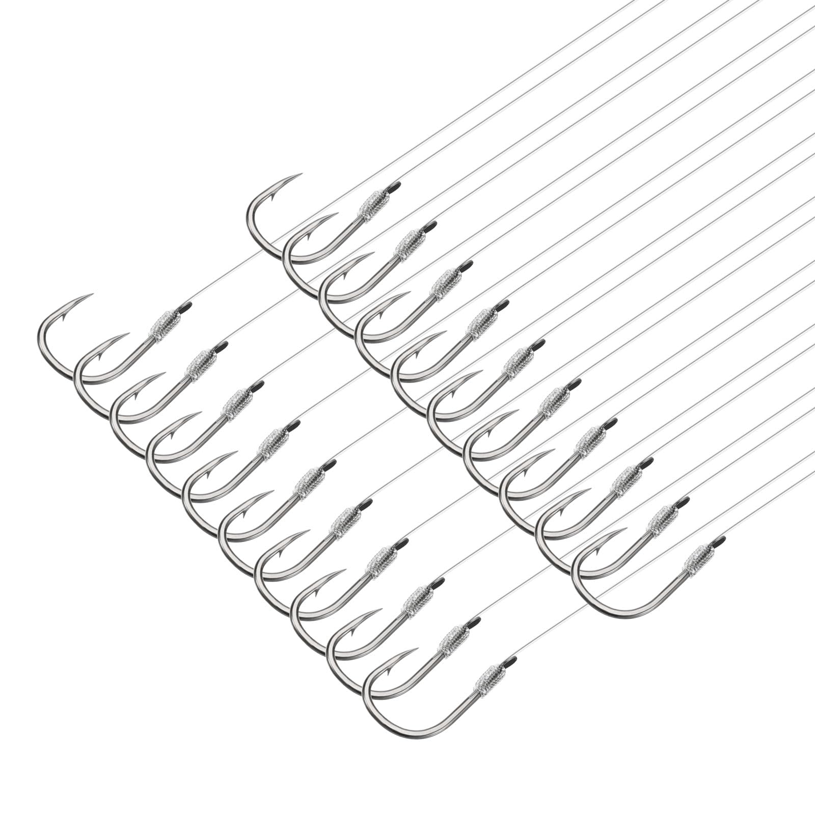 PATIKIL 7# Small Fishing Hooks with 45cm Line, 20Pcs 0.51x0.32 Inch Double Hook Rigs with Barbs Fishing Hook on Nylon Line for Freshwater, Silver Tone