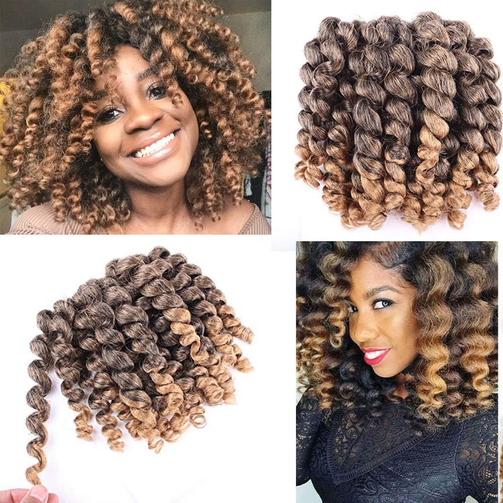 Rosyou 8 Inch Jumpy Wand Curl Braids Hair 4 Packs/Lot 20 Roots Jamaican Bounce Crochet Twist Braids Sensational African Collection Braiding Hair 110g (T1b/27) (T1b/27)