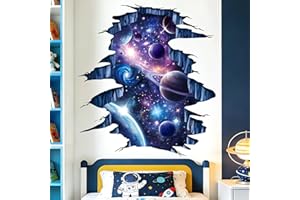 wondever 3D Outer Space Wall Stickers Break Through Planet Galaxy Peel and Stick Wall Art Decals for Boys Room Baby Nursery K