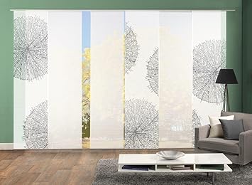 Vision S 96557-6007 | 6er-Set Schiebegardine Creston | halb-transparenter Stoff in Bambus-Optik | 6X 260x60 cm | Farbe: Stein