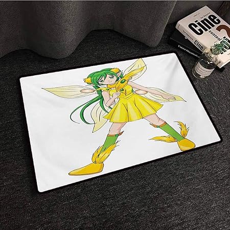 Zzmdear Anime Interesting Doormat Fantasy Illustration Of A Fairy Girl In A Yellow Dress Japanese Manga Anti Fading W16 Xl24 Yellow Lime Green Ivory Amazon Co Uk Garden Outdoors